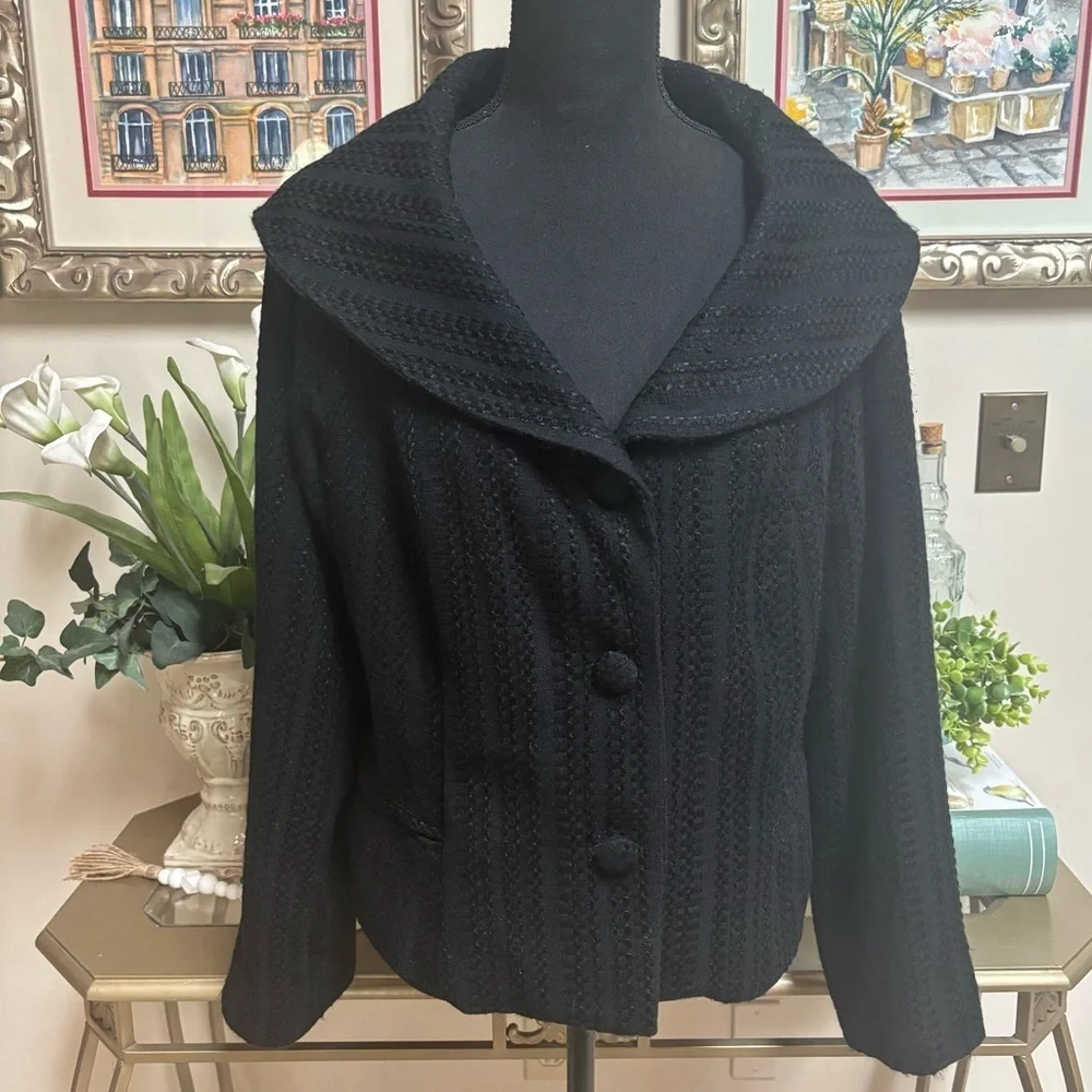 PIERRE CARDIN BLACK TEXTURED BUSINESS FORMAL SHAWL NECK COLLAR SUIT BLAZER SZ 16